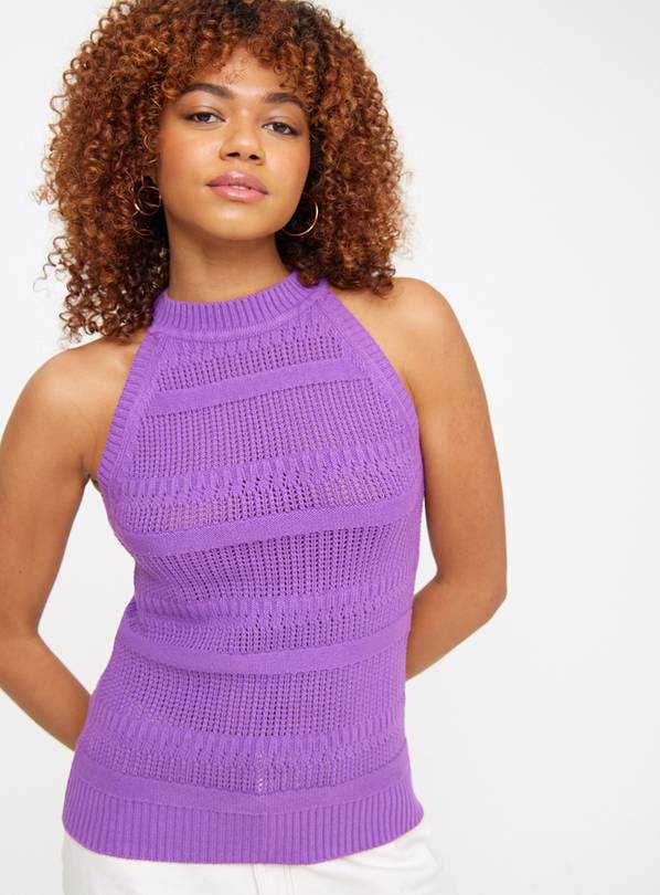 Purple Pointelle Halter Neck Vest Top 10