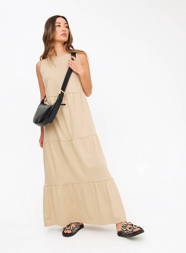Stone Tiered Jersey Maxi Dress 10S