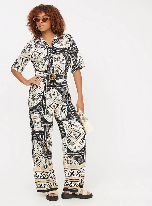 Buy Black Tile Palm Print Jumpsuit 24 Jumpsuits and playsuits Argos