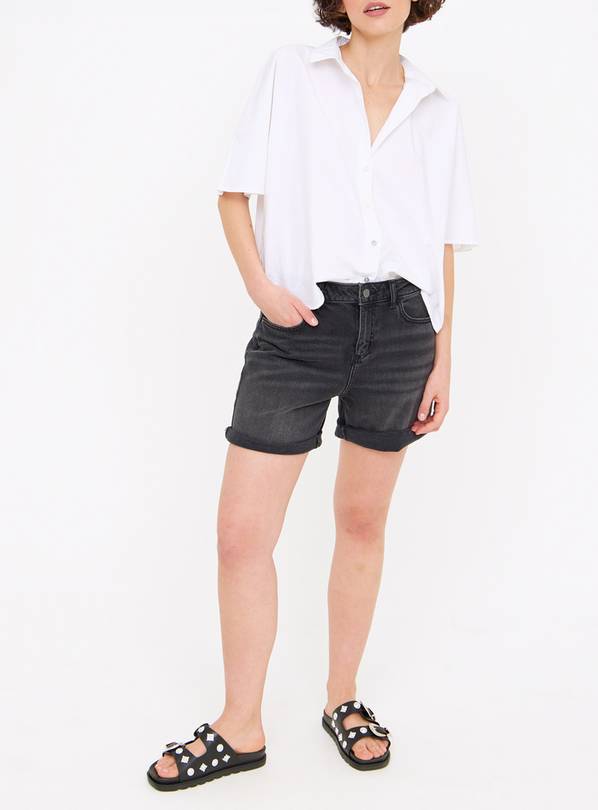 Black Washed Denim Boy Shorts 10