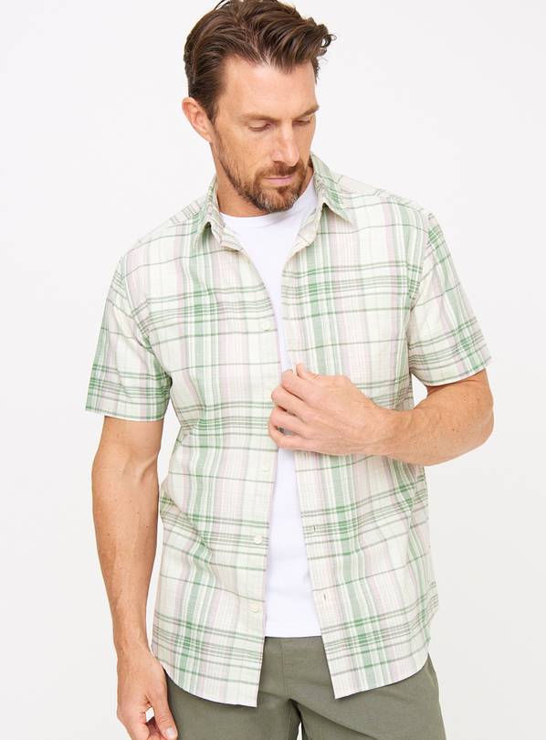 Green & Purple Check Short Sleeve Oxford Shirt XL
