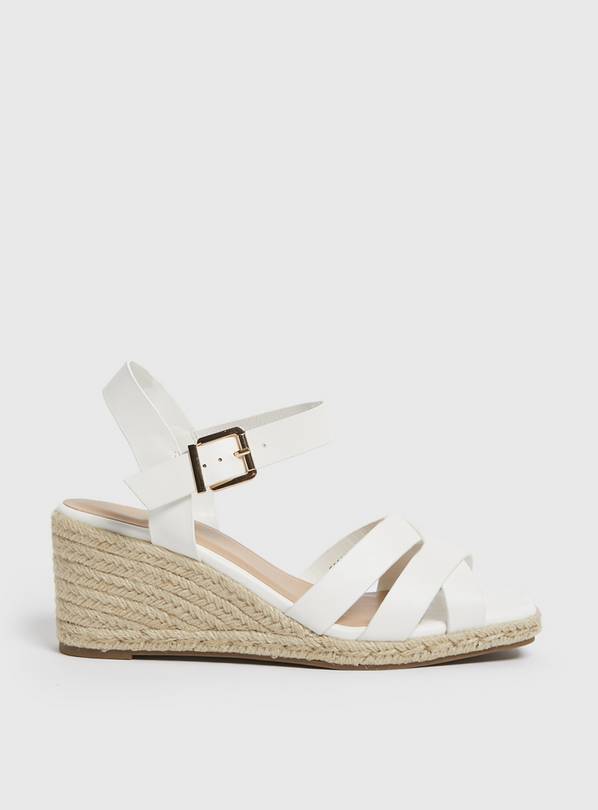 White Espadrille Wedge Strappy Sandals  5