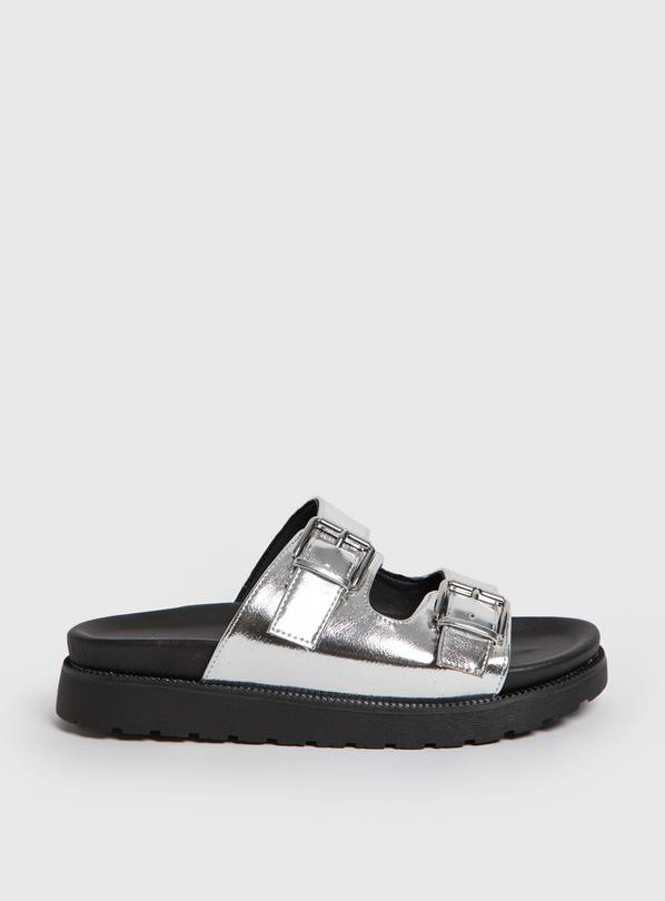 Silver Chunky Platform Sliders 1