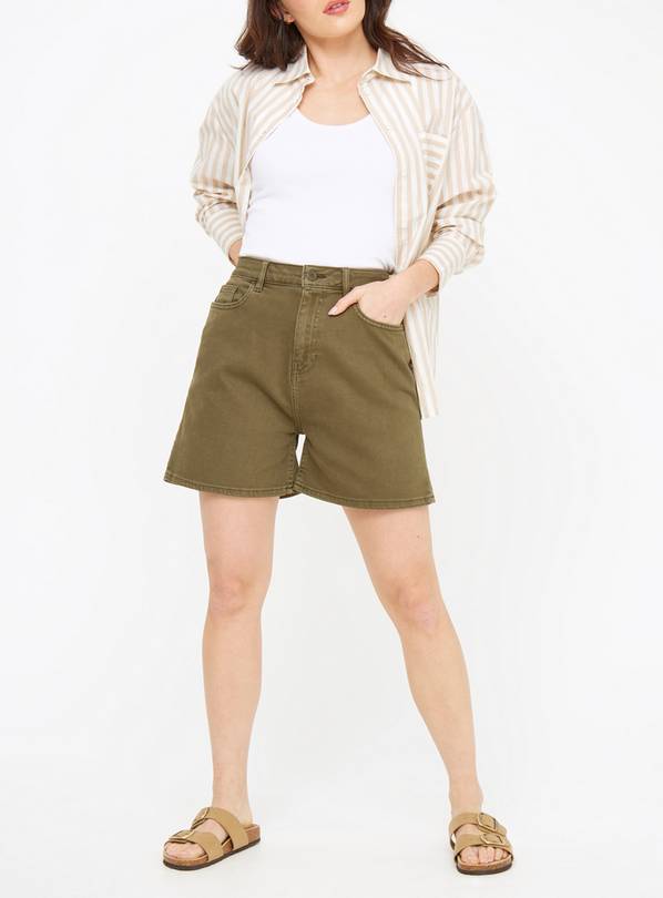 Khaki Washed Denim Mom Shorts 10