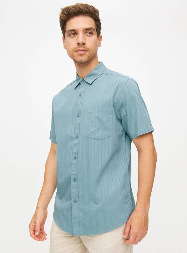 Blue Dobby Stripe Short Sleeve Shirt XXXL