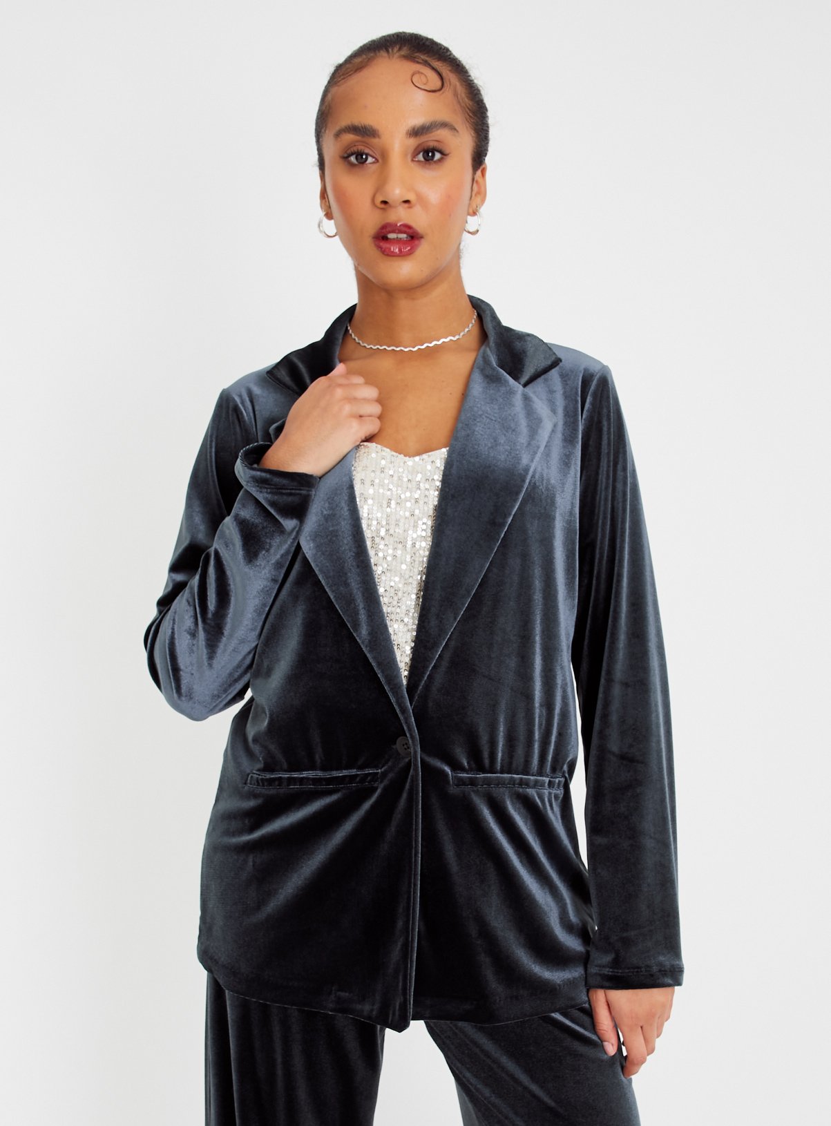 Grey Velvet Coord Blazer 12 - Image 1 thumbnail