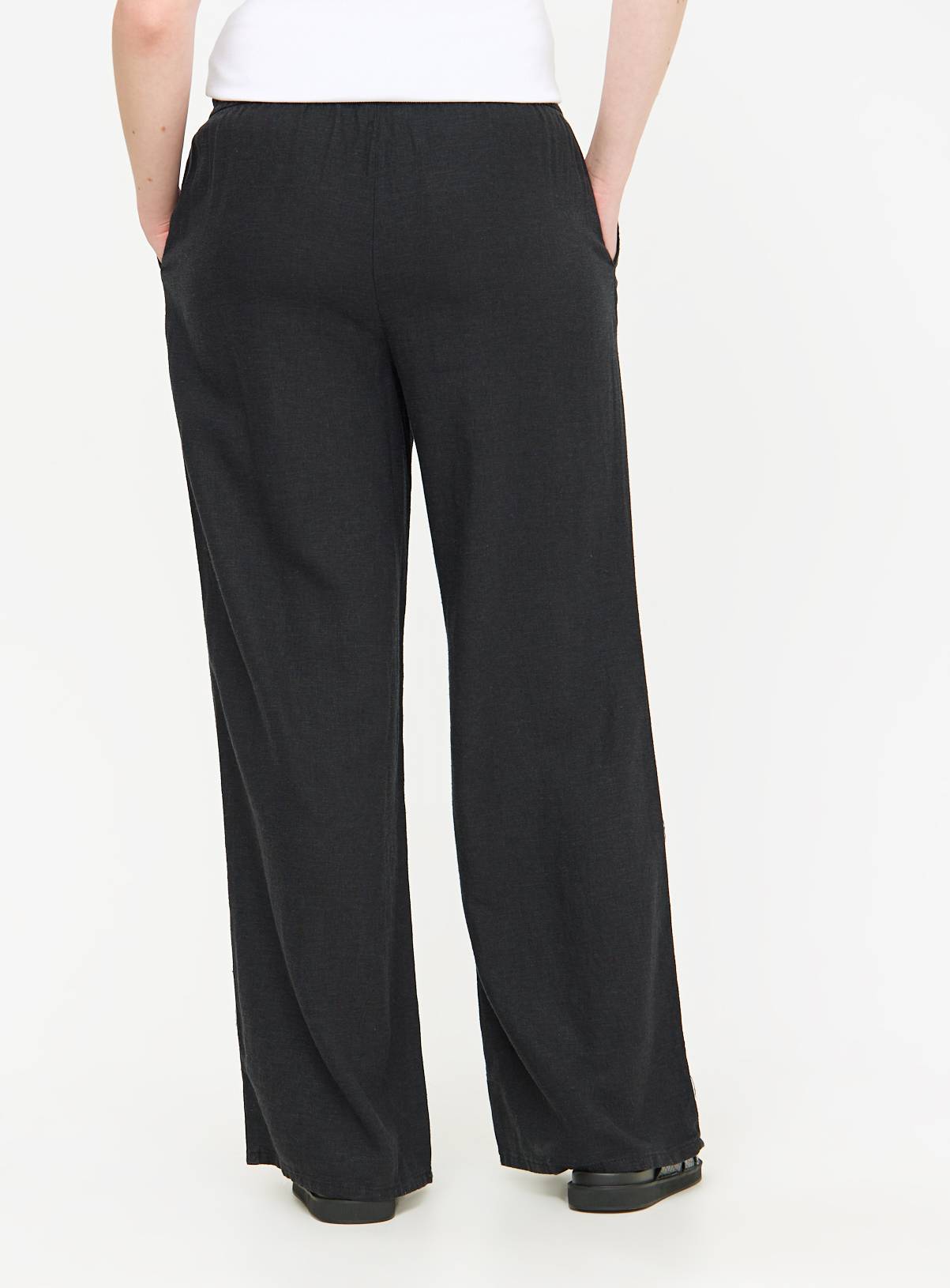 Black Linen Blend Wide Leg Drawstring Trousers  16 - Image 4