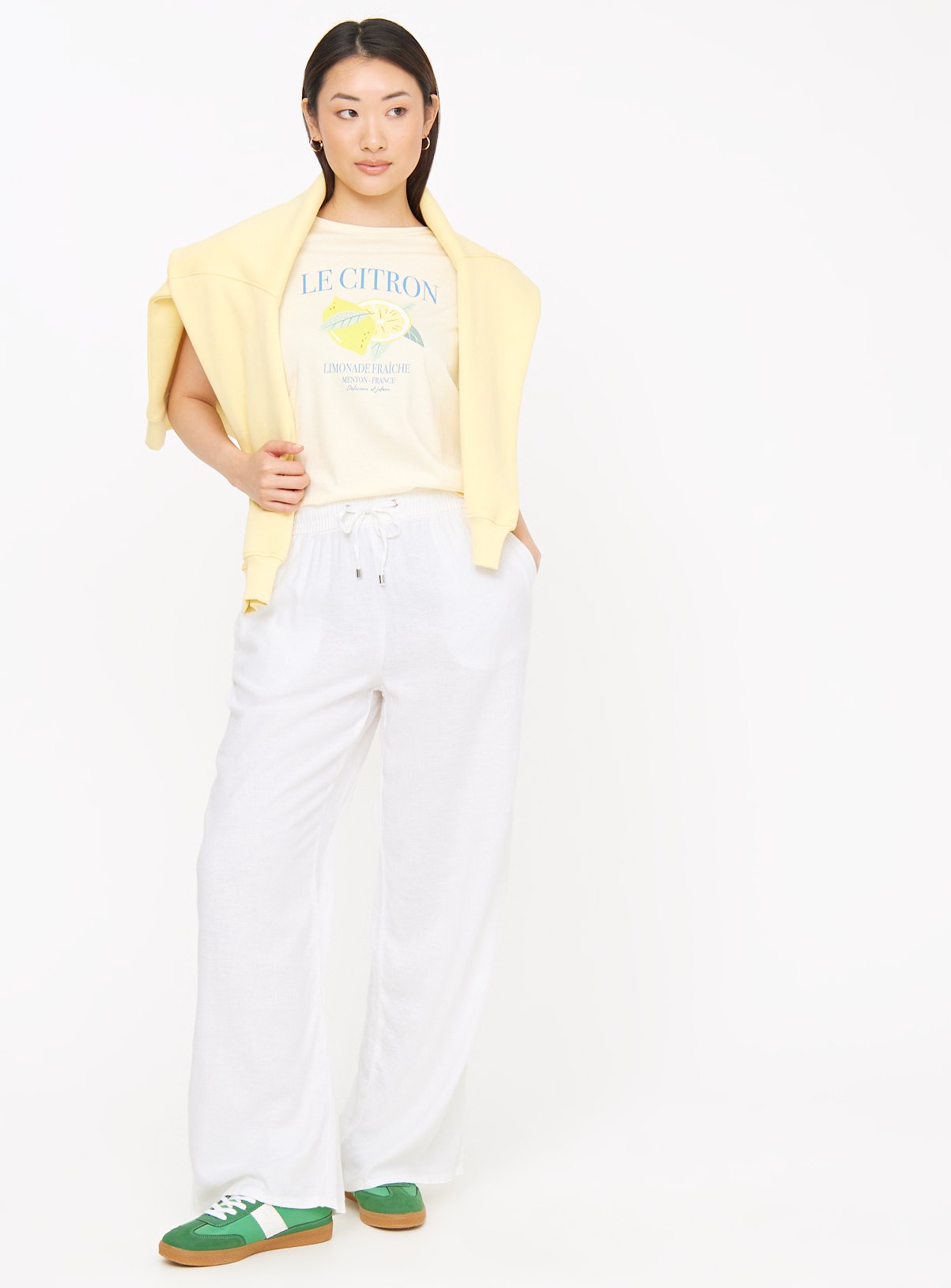 White Linen Blend Wide Leg Drawstring Trousers  10 - Image 2 thumbnail