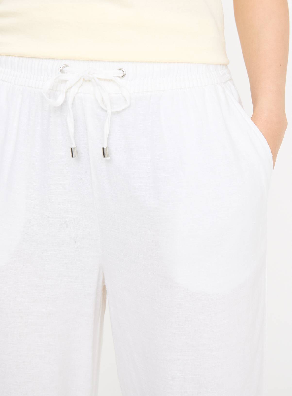 White Linen Blend Wide Leg Drawstring Trousers  10 - Image 3