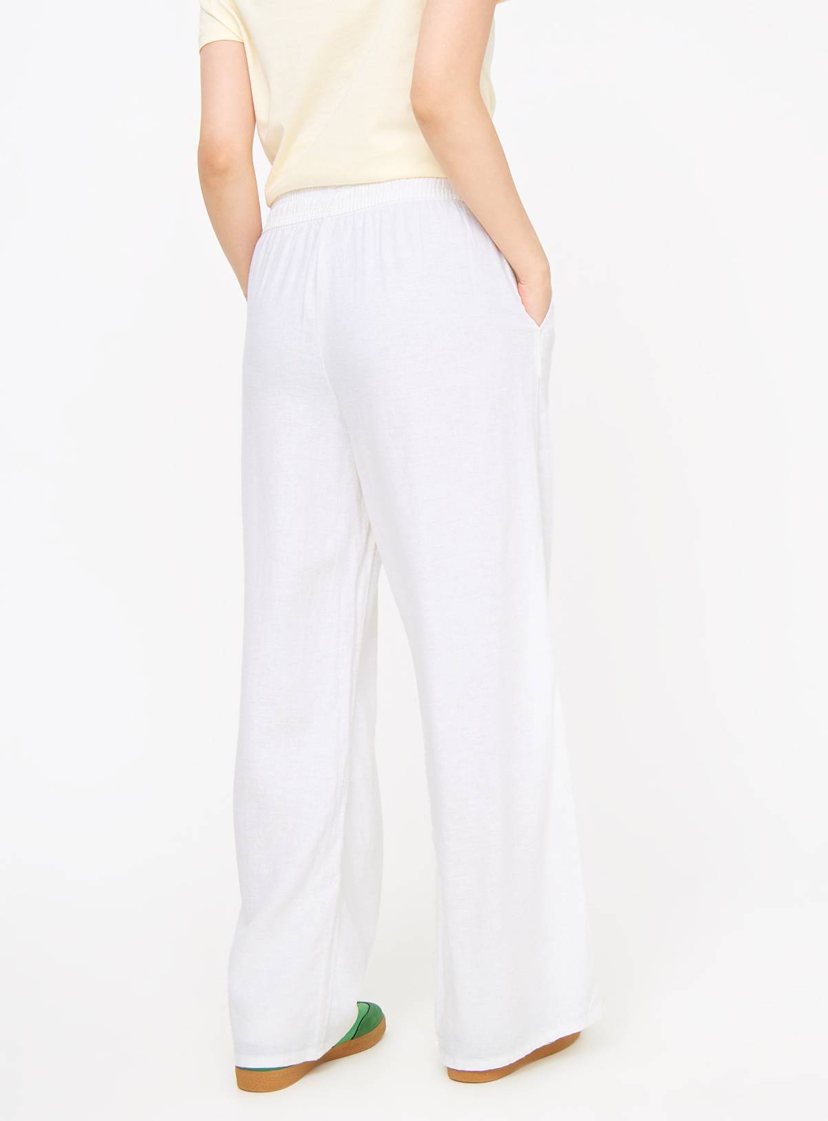 White Linen Blend Wide Leg Drawstring Trousers  10 - Image 4