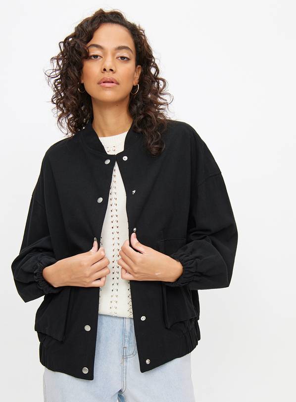 Black Linen Look Bomber Jacket 18