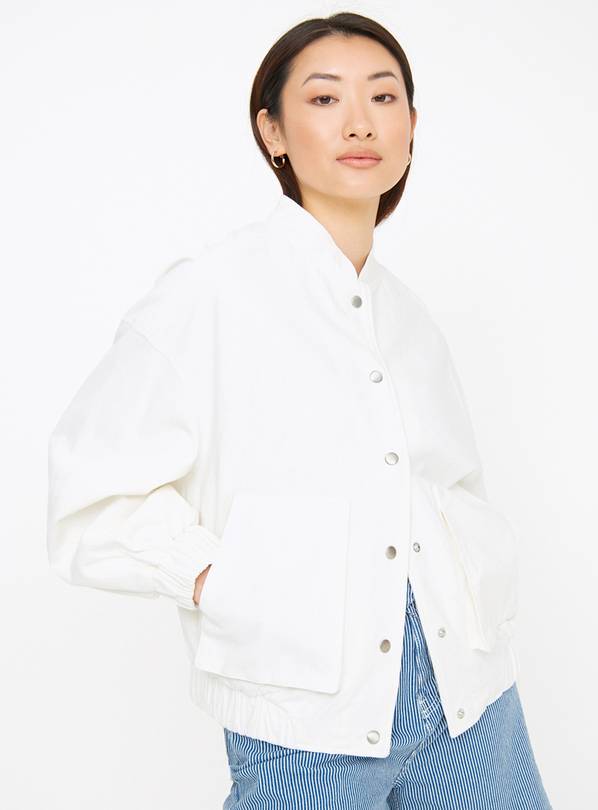 White Linen Look Bomber Jacket 16