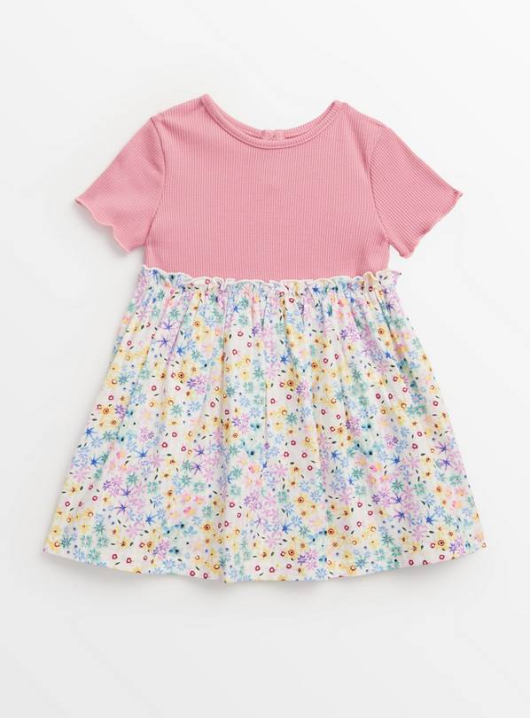 Pink Floral Jersey Twofer Short Sleeve Dress 6-9 months