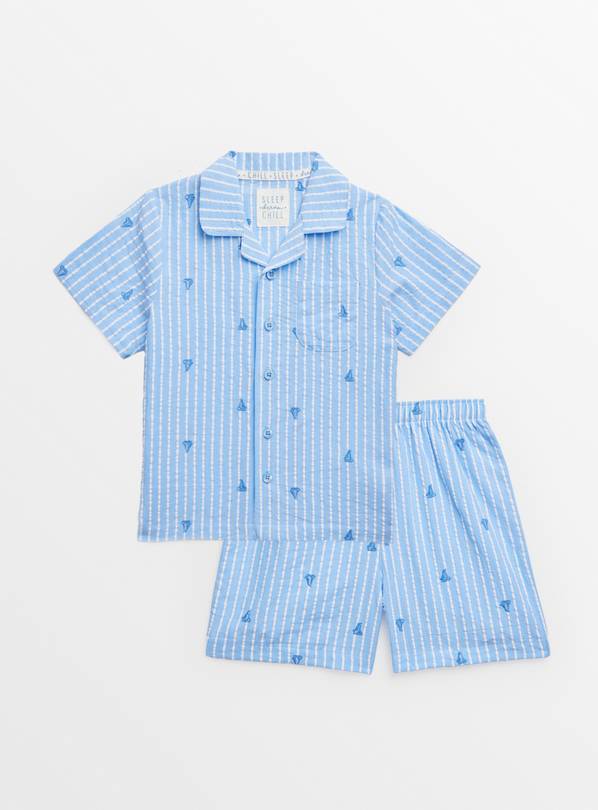 Blue Stripe Sailboat Traditional Shortie Pyjamas 1-1.5 years