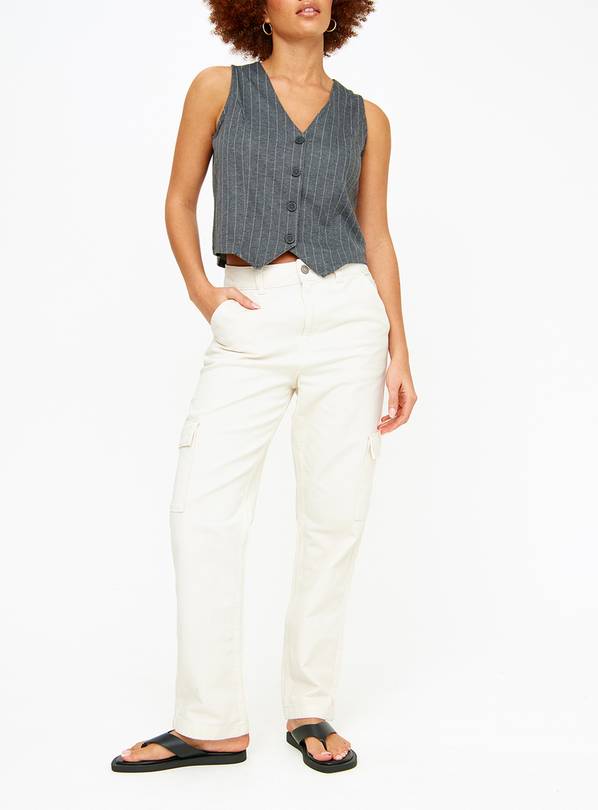 Cream Utility Relaxed Straight Leg Jeans  8R