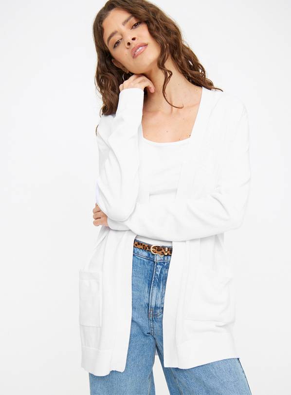 White Longline Pocket Cardigan  22