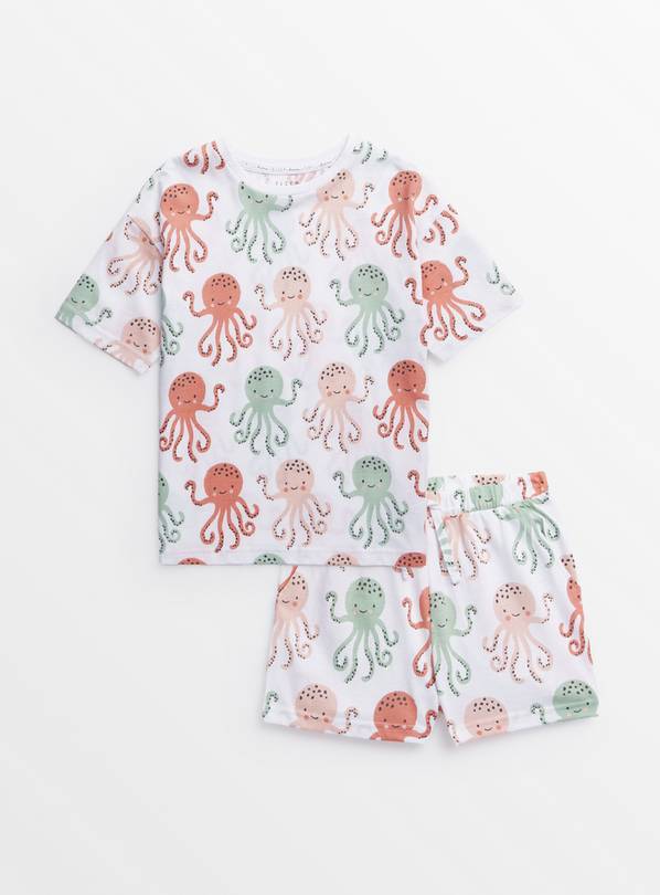 White Short Sleeve Octopus Print Pyjamas 1.5-2 years