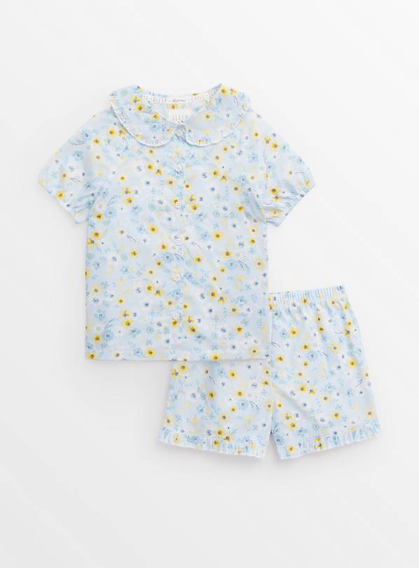 Blue Floral Traditional Shortie Pyjamas 2-3 years