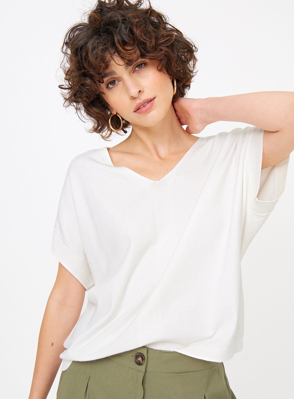 Cream Soft Touch V Neck T-Shirt 18 - Image 1 thumbnail