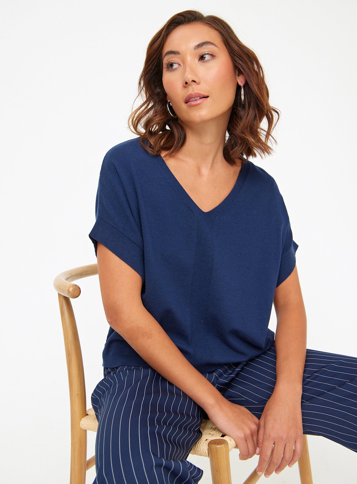 Navy Soft Touch V Neck T-Shirt 22 - Image 1 thumbnail