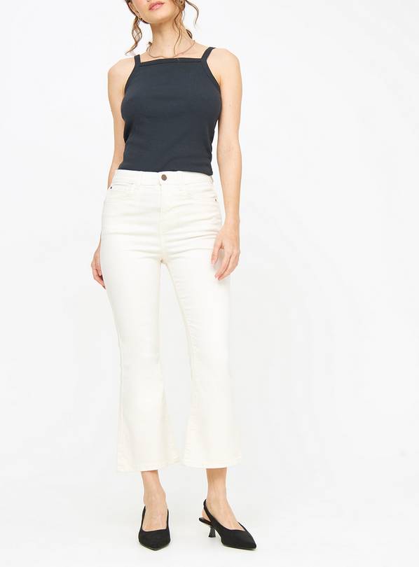 Ecru Denim Cropped Kick Flare Jeans  18
