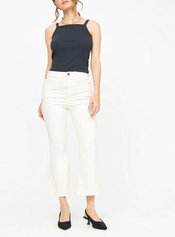 Ecru Denim Cropped Kick Flare Jeans  8