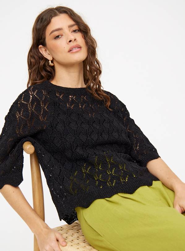Black Diamond Pointelle Stitch Top 24