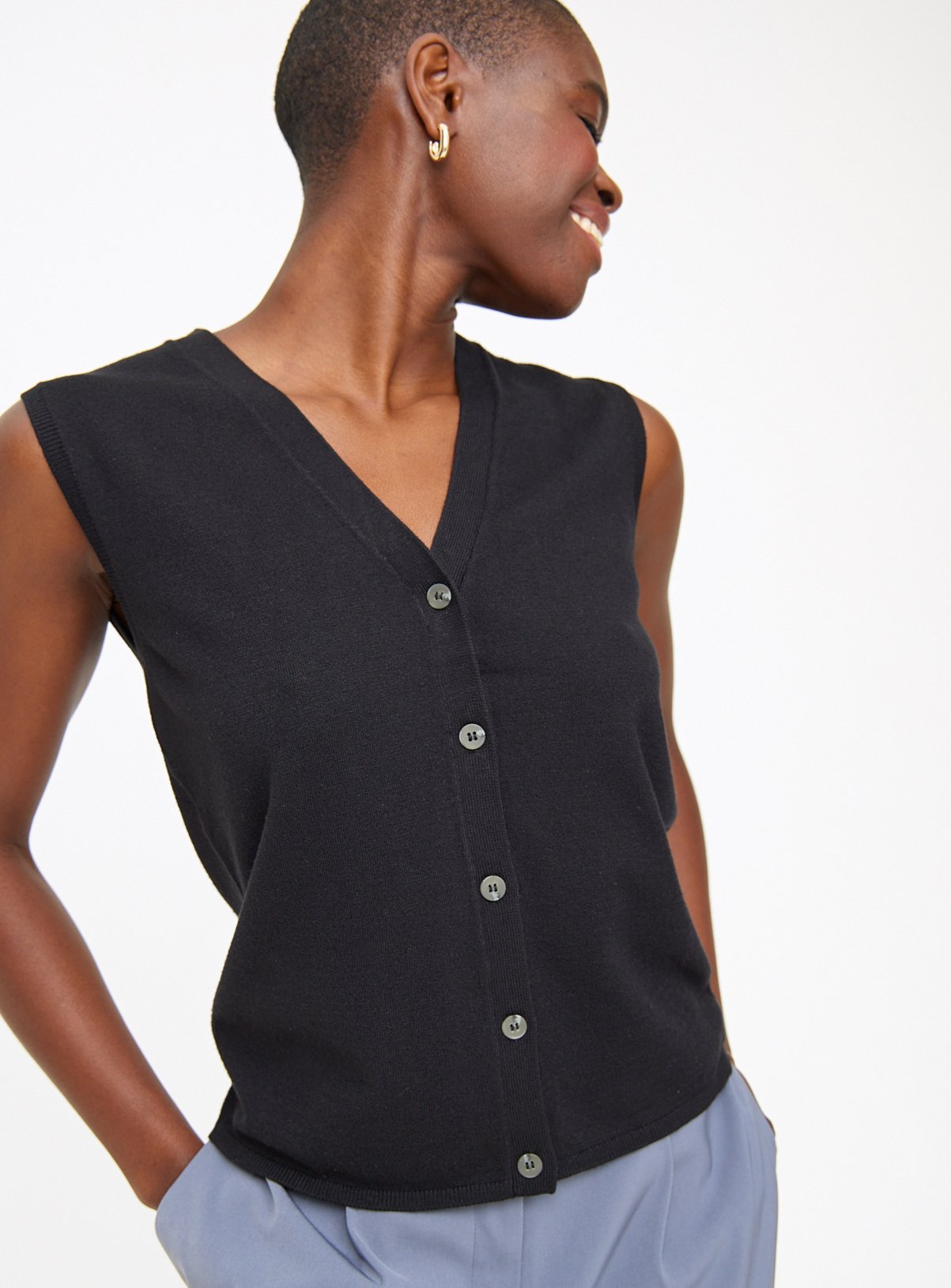 Black Soft Touch Button-Through Vest 14 - Image 1 thumbnail