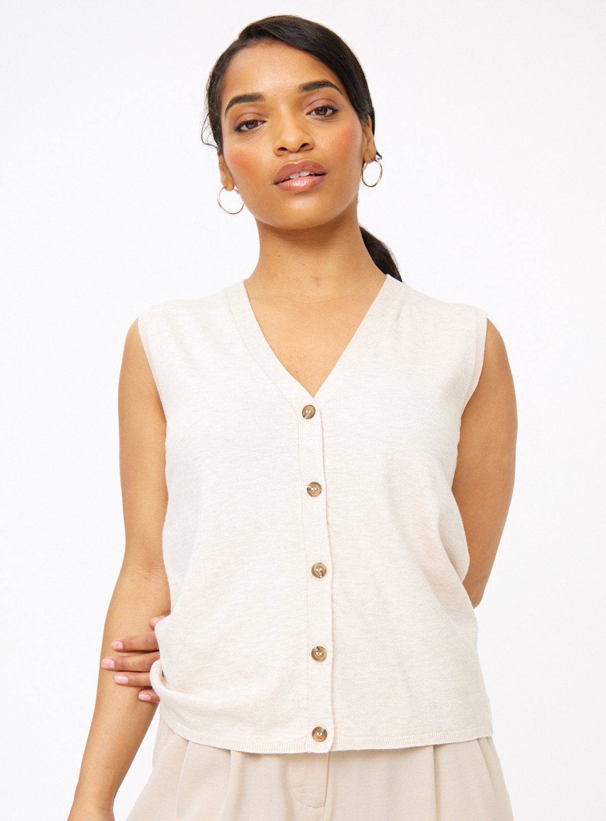 Oatmeal Soft Touch Button-Through Vest 8 - Image 1 thumbnail