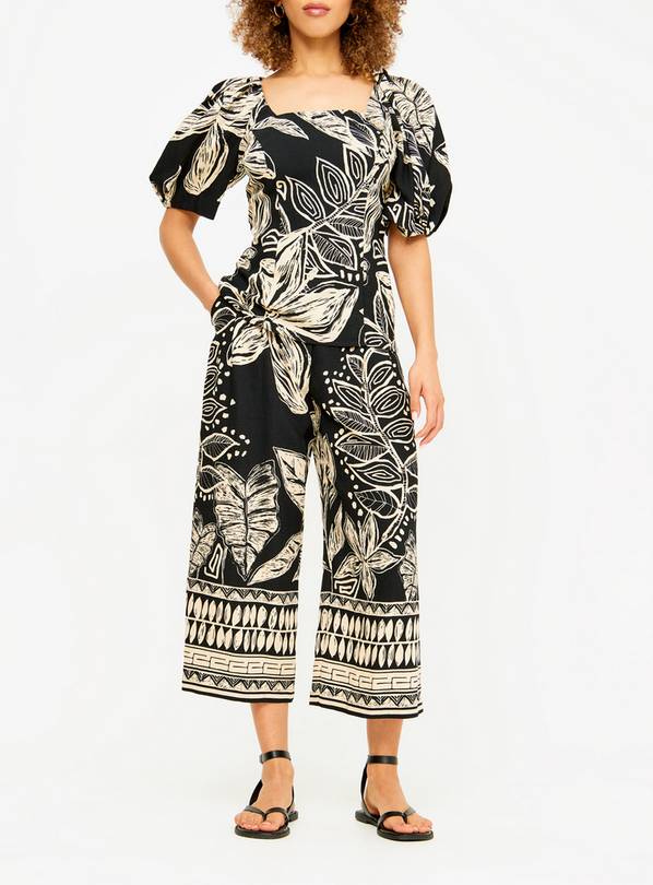 Mono Botanical Print Wide Leg Trousers 10