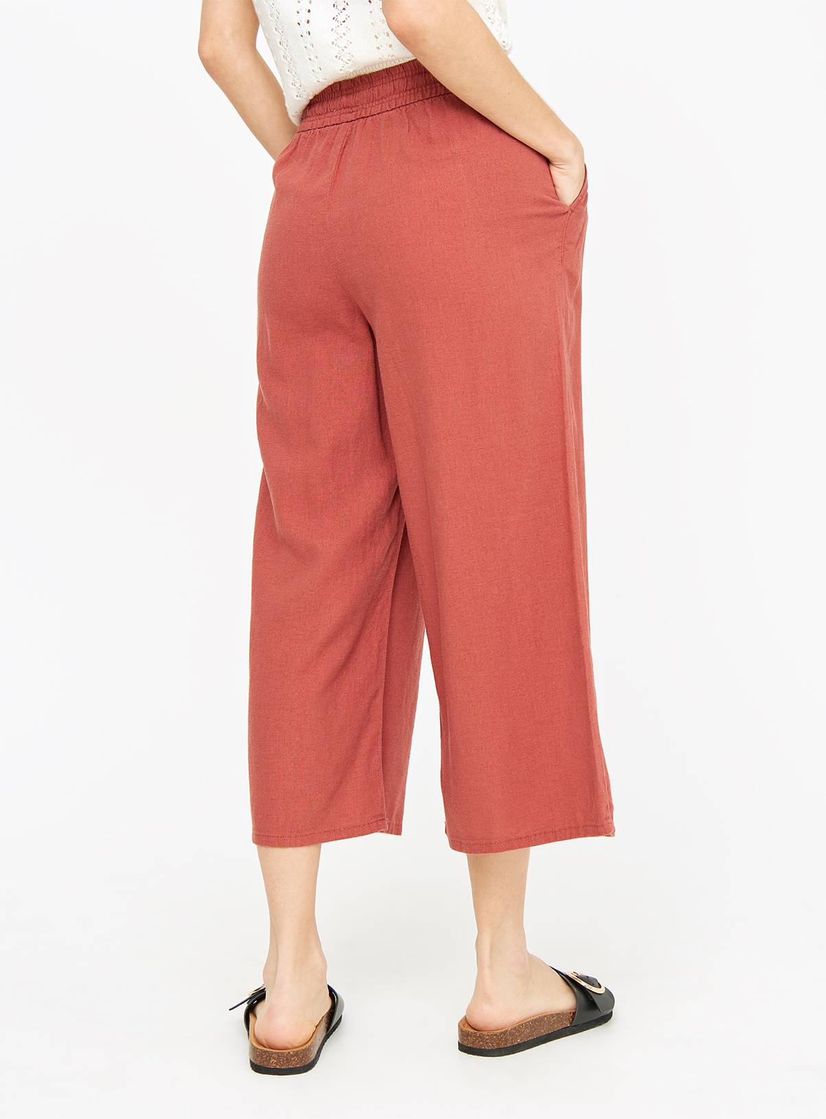 Rust Linen Blend Cropped Wide Leg Trousers 22 - Image 4