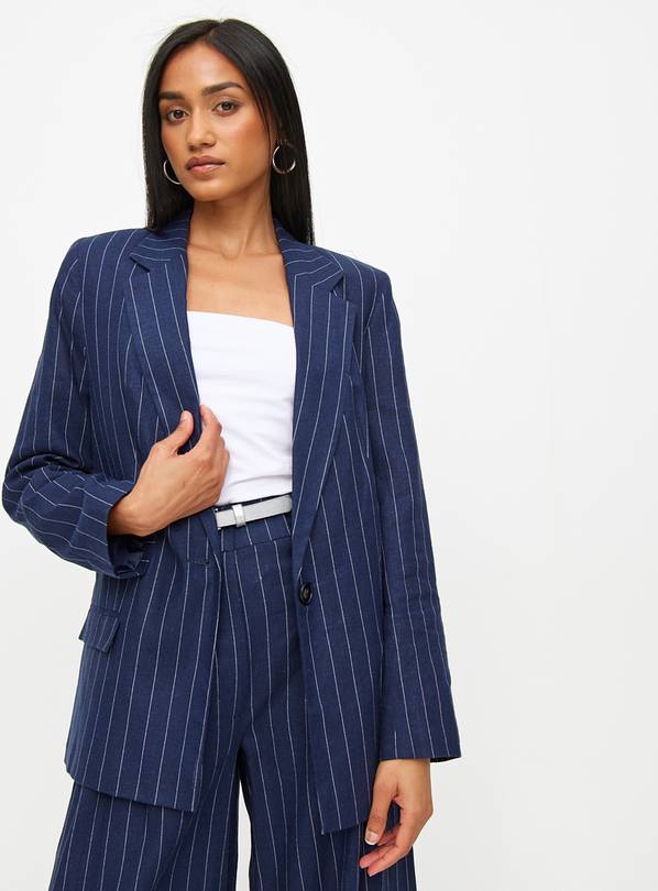 Navy Pinstripe Linen Blend Blazer 16