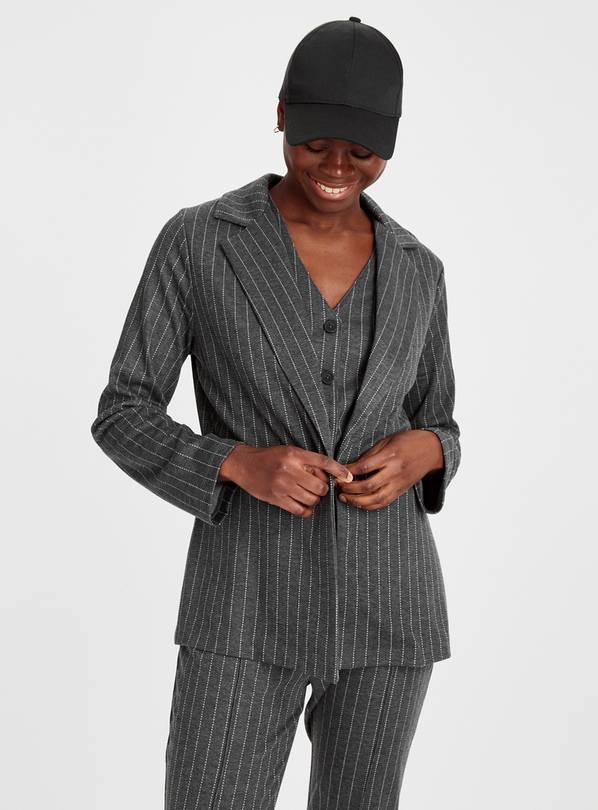 Charcoal Grey Pinstripe Ponte Relaxed Coord Blazer 14