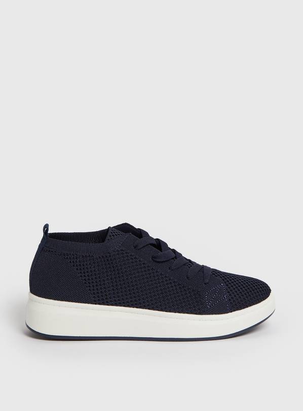 Navy Knitted Platform Trainers 8
