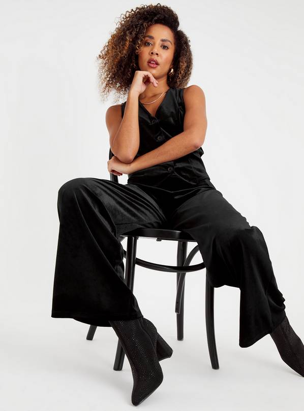 PALMER VELVET WIDE LEG PANT - BLACK - ShopperBoard