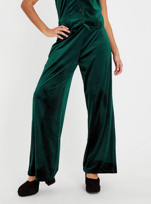 Green velvet wide outlet leg trousers