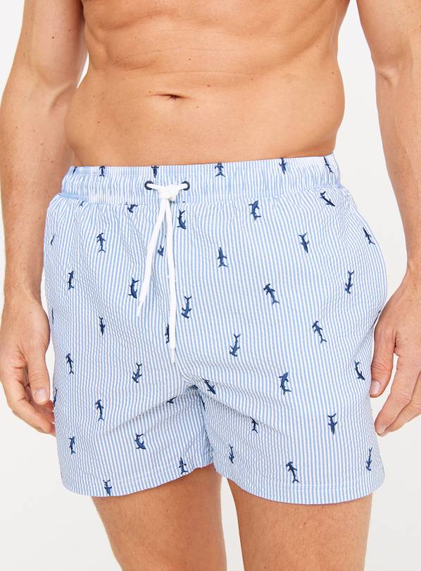 Blue Shark Seersucker Stripe Swim Shorts M