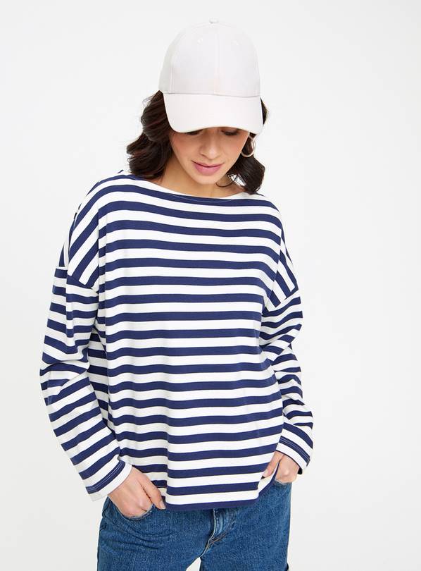 Navy Stripe Oversized Long Sleeve Top 12