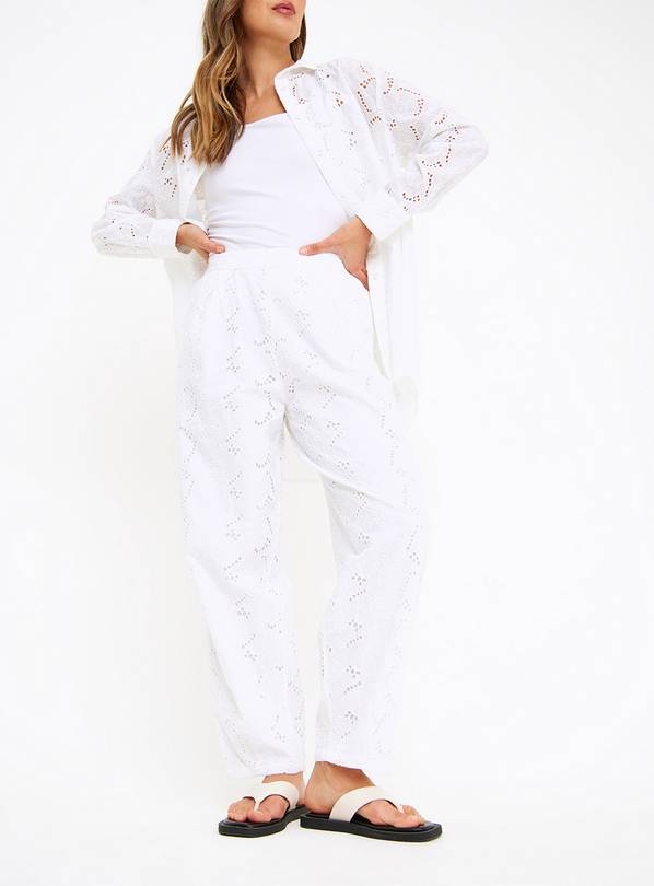 White Broderie Barrel Leg Coord Trousers 22