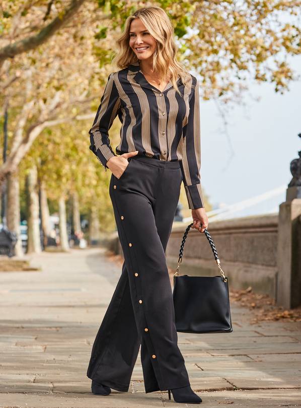 Buy SOSANDAR Wide Leg Trouser With Side Poppers 10, Trousers