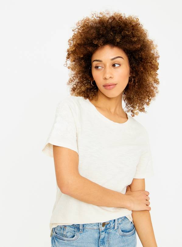 Ivory Embroidered Sleeve T-Shirt 22