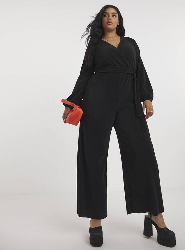SIMPLY BE Black Wrap Jumpsuit With Belt 32