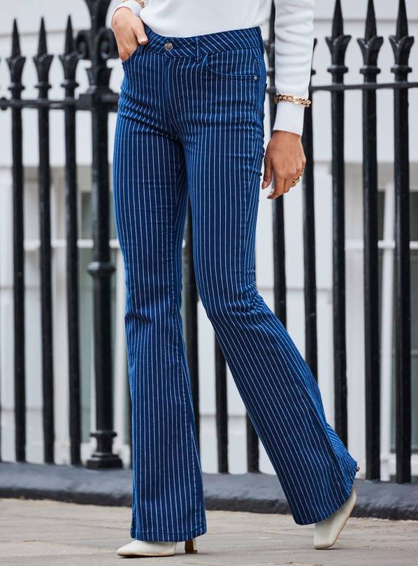 Buy SOSANDAR Navy Blue Pinstripe Kickflare Jean 14, Jeans