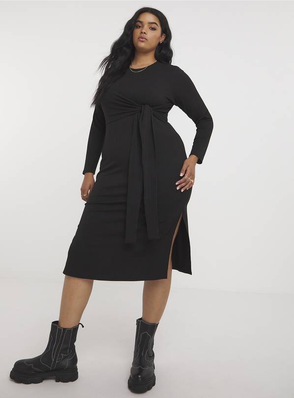 SIMPLY BE Black Ribbed Tie Front Dress 28