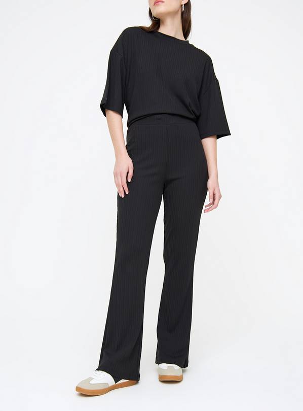 Black Ribbed Flare Coord Trousers  20