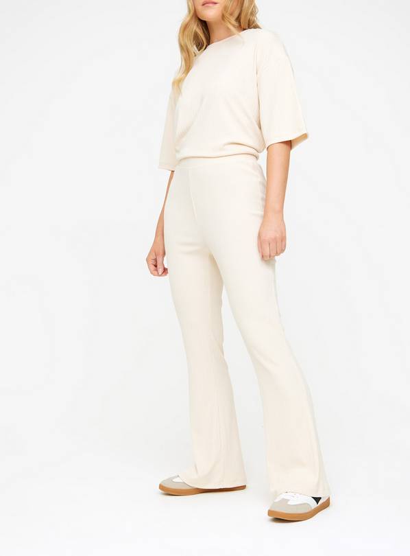 Cream Ribbed Flare Coord Trousers  12