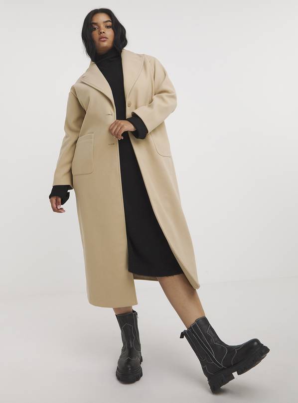 SIMPLY BE Camel Maxi Patch Pocket Faux Wool Coat 26
