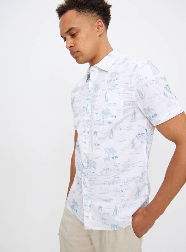 White Scenic Sail Printed Short Sleeve Shirt L