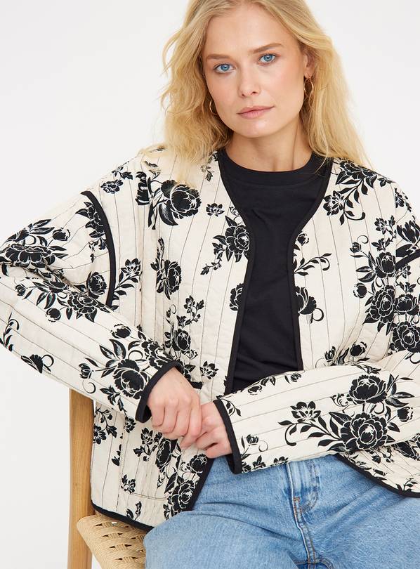 Mono Floral Print Quilted Jacket XL