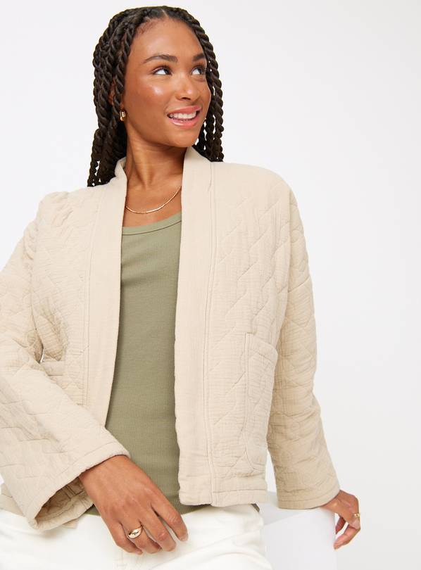 Khaki Open Front Quilted Jacket M